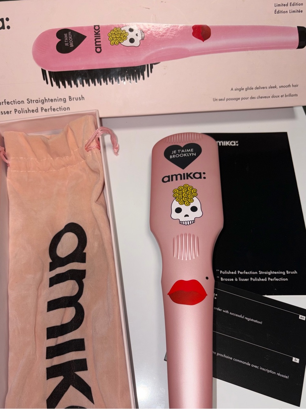 amika Pink Skull & Lips Polished Perfection Straightening Brush